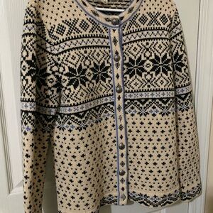 L.L. Bean Cream and Black Nordic Cardigan